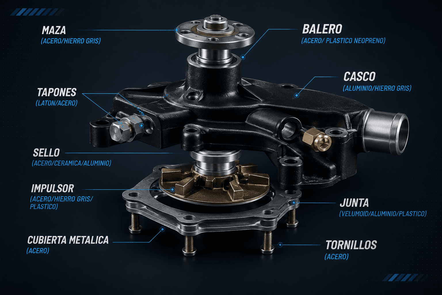 Anatomía de la bomba de agua — partes y componentes